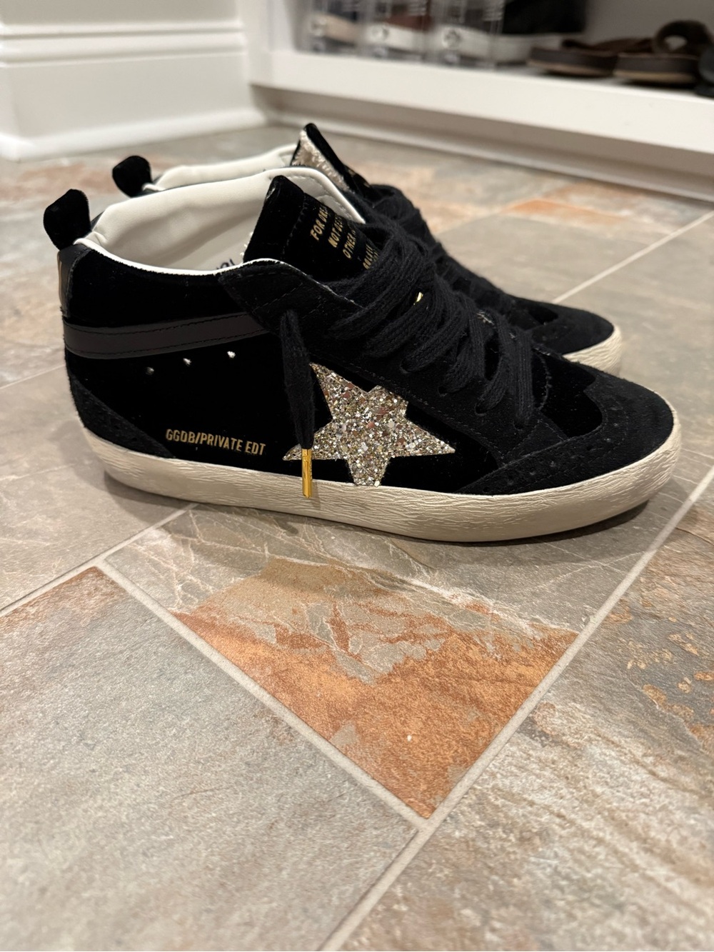 Golden Goose Black Suede Low-Top Sneakers with Silver Glitter Star
